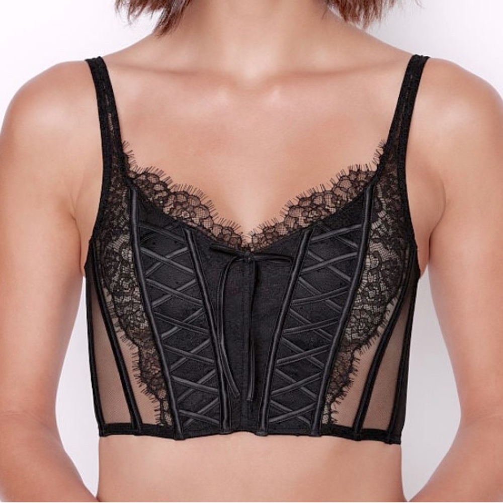 NWT Victoria's Secret Unlined Lace-Up Corset Top Black